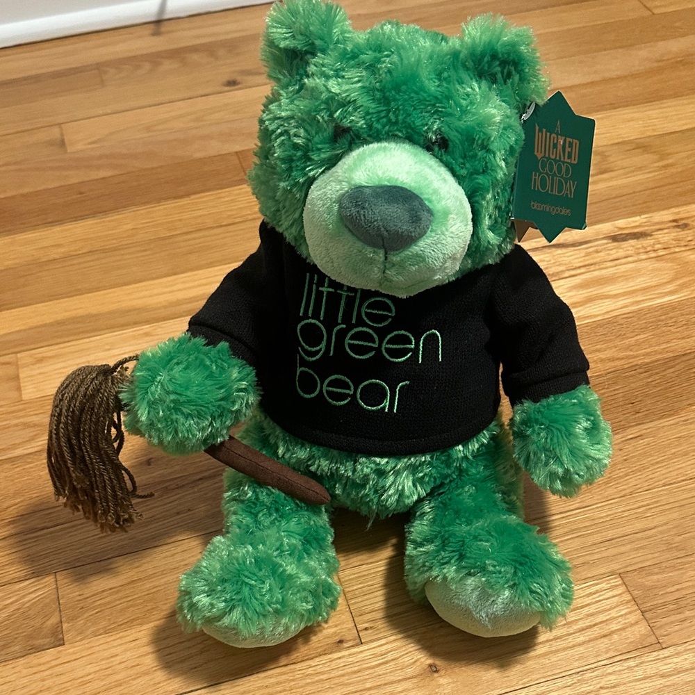 Bloomingdale's Green Plush Bear with Black Sweater